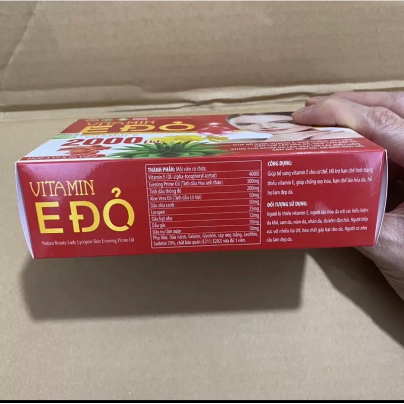 Hộp 60 Viên uống sáng da VITAMIN E đỏ Vitamin E500 Tinh dầu hoa anh thảo tinh dầu óc chó - Vitamin E 500 Giúp làm đẹp da