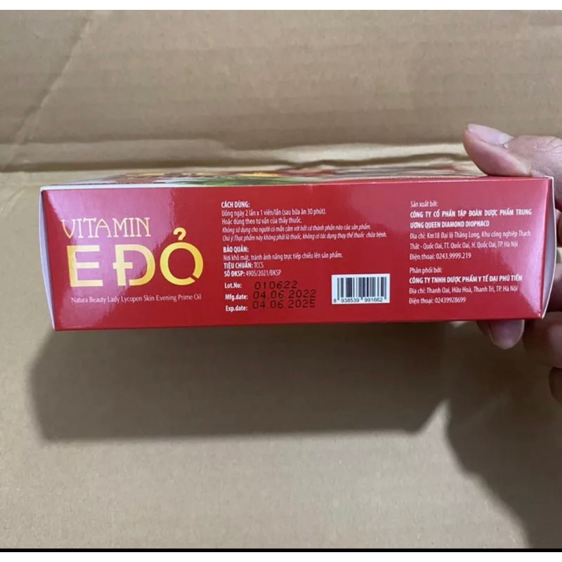 Hộp 60 Viên uống sáng da VITAMIN E đỏ Vitamin E500 Tinh dầu hoa anh thảo tinh dầu óc chó - Vitamin E 500 Giúp làm đẹp da