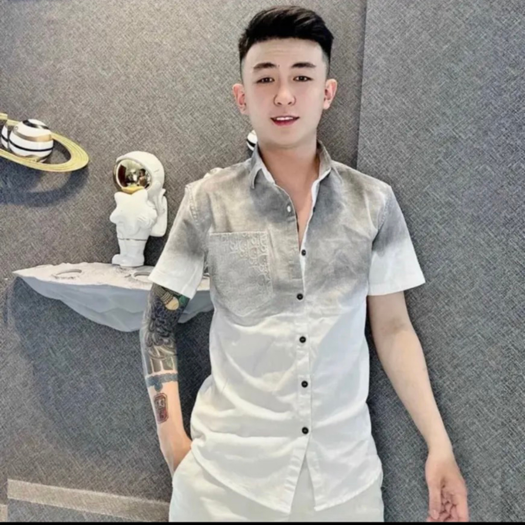 Áo sơ mi đũi nam dài tay phối họa tiết nhúng màu mẫu mới cao cấp AHFASHION