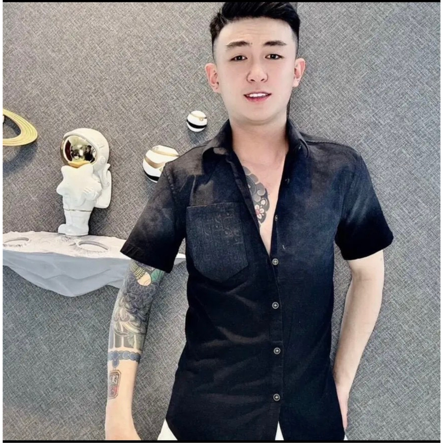 Áo sơ mi đũi nam dài tay phối họa tiết nhúng màu mẫu mới cao cấp AHFASHION