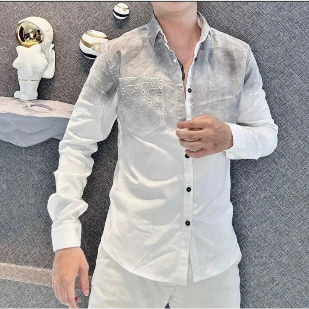 Áo sơ mi đũi nam dài tay phối họa tiết nhúng màu mẫu mới cao cấp AHFASHION