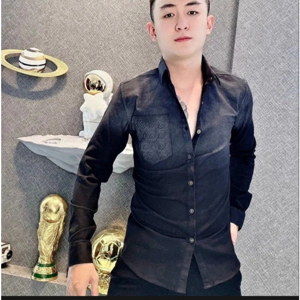 Áo sơ mi đũi nam dài tay phối họa tiết nhúng màu mẫu mới cao cấp AHFASHION