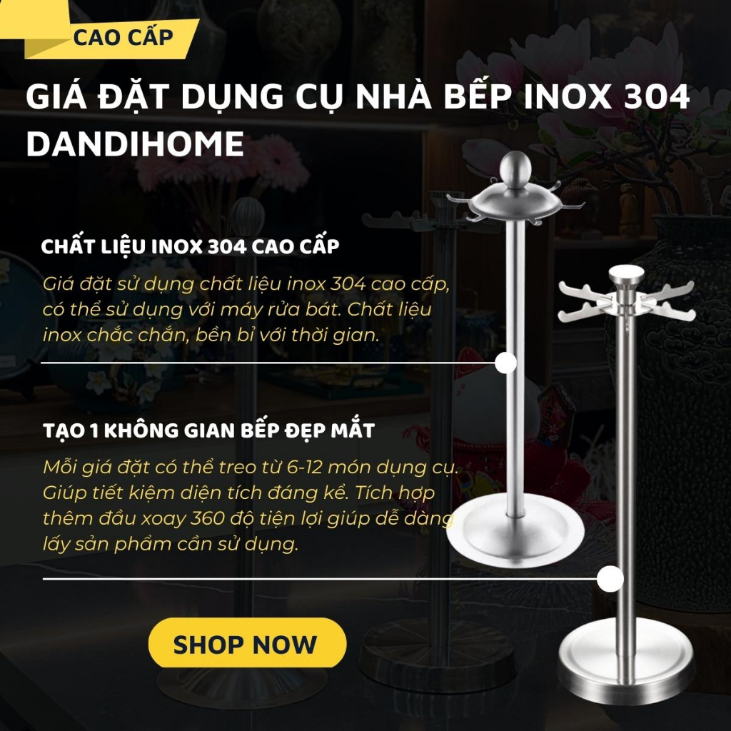 Giá đặt muỗng và dụng cụ nhà bếp DandiHome Inox 304 cao cấp