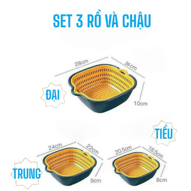[Siêu Sale] COMBO 6 rổ và chậu rửa rau củ đựng hoa quả trái cây 2 lớp, THOÁT NƯỚC - SẠCH SẼ - TIỆN DỤNG CHO GIA ĐÌNH
