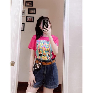 Áo phông hình màu hồng ngắn tay cho nữ
