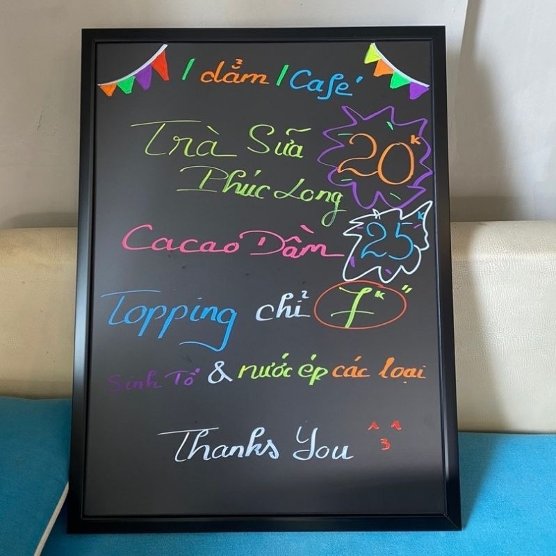 Bảng Menu đen trưng bày quán kinh doanh 60x1m2