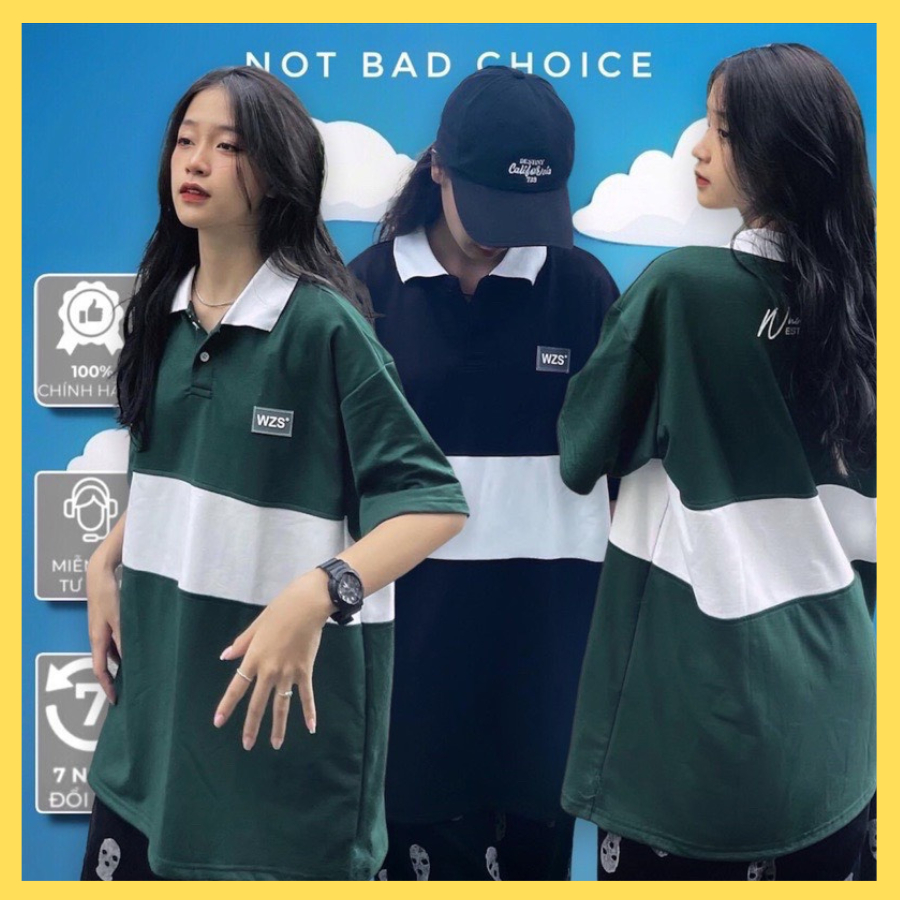 Áo polo chữ hàn phối màu,from dáng rộng.phong cách cách thời gian thể thao