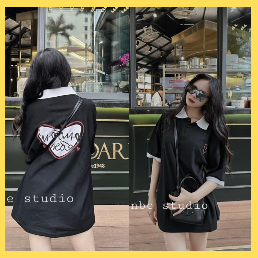 Áo polo chữ hàn phối màu,from dáng rộng.phong cách cách thời gian thể thao