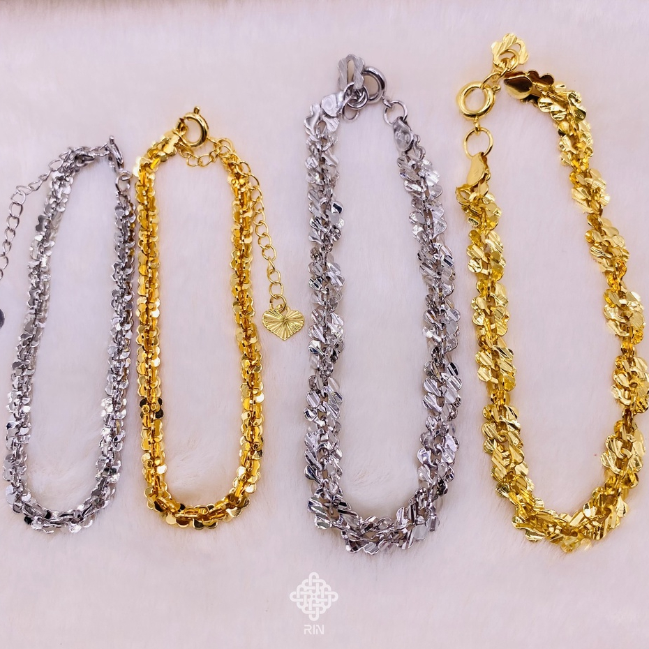 Lắc tay titan, Vòng tay xoắn hoa mai titan giả màu vàng trắng và vàng 18k, trangsucmoiluatuoi.RIN