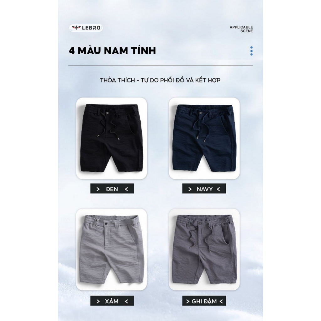 Quần short nam, quần đùi nam vải đũi linen cao cấp, quần sooc thể thao chạy bộ, đá bóng thời trang nam LEBRO QSD23-01A