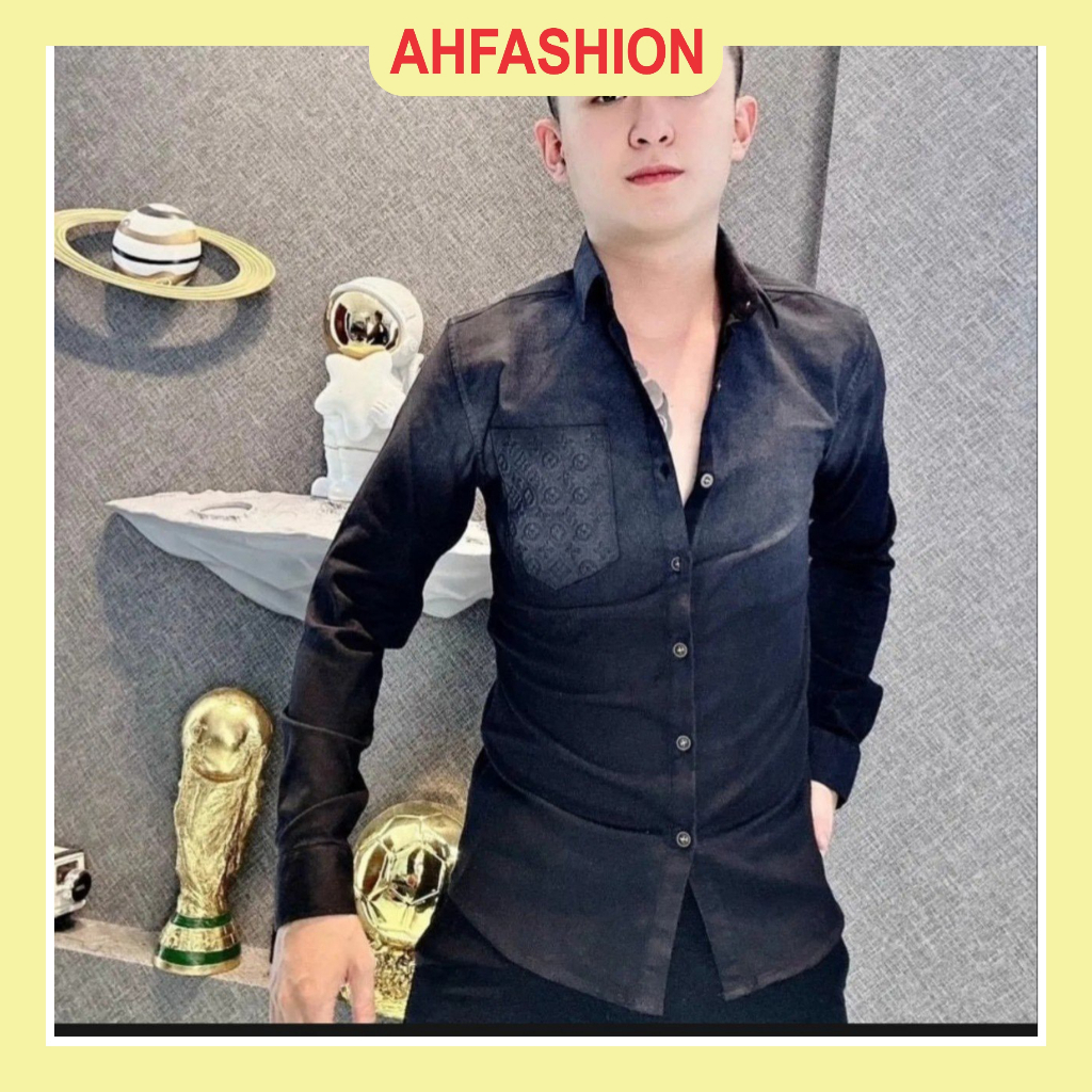 Áo sơ mi đũi nam dài tay phối họa tiết nhúng màu mẫu mới cao cấp AHFASHION