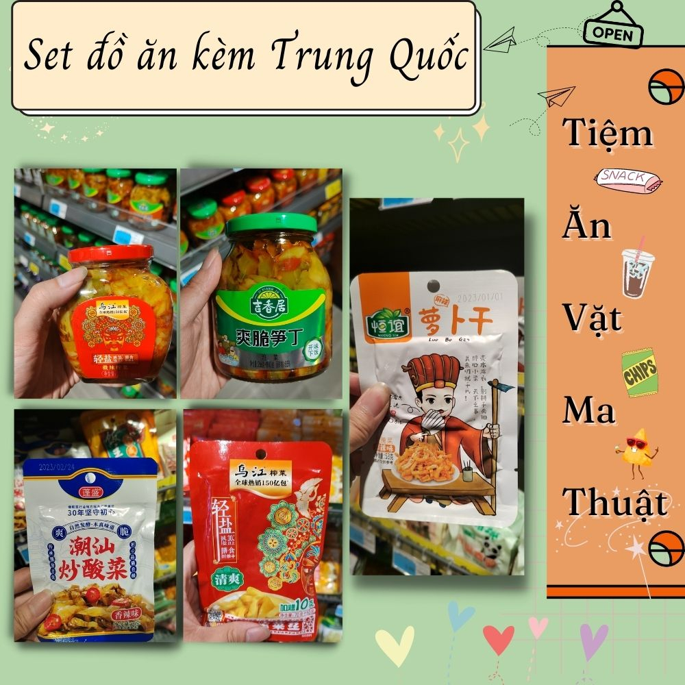 {MS007} Combo đồ ăn vặt Trung Quốc ngẫu nhiên - Các món ăn kèm hot Củ cải, măng chua,cá khô,...