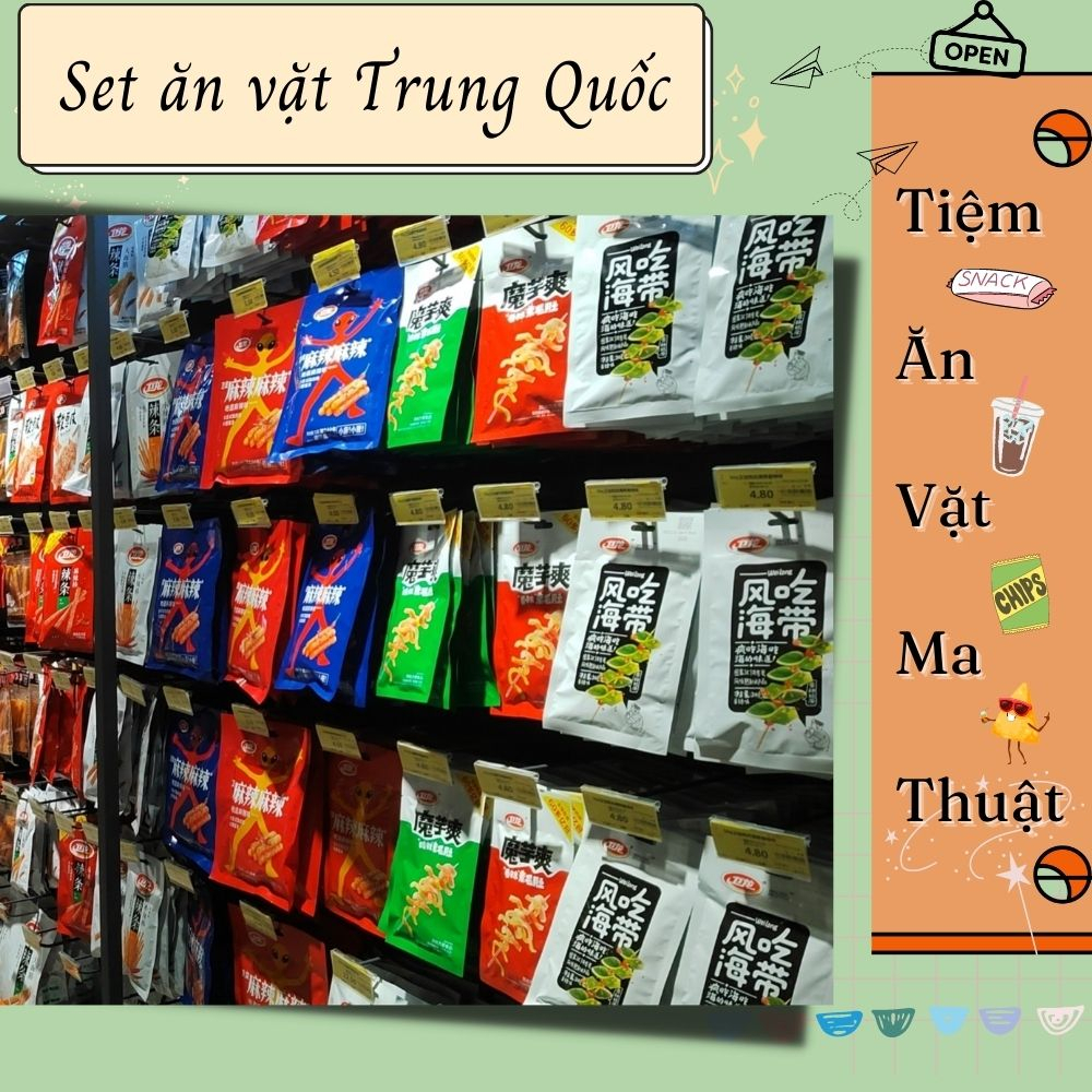 {MS004} Combo đồ ăn vặt tuổi thơ đang hot tại Trung Quốc (que cay, hổ kaka, kẹo đào,...)