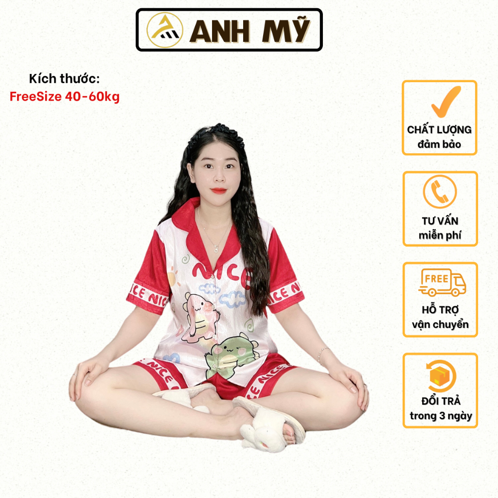 Đồ bộ pijama mặc nhà ANH MỸ chất liệu lụa xước ánh kim cao cấp chính hãng XUOCDUI-03