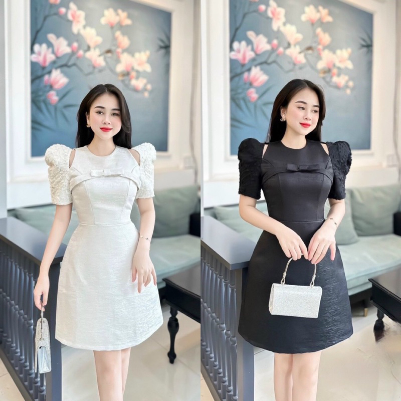 Váy khoét vai tay bồng tiểu thư