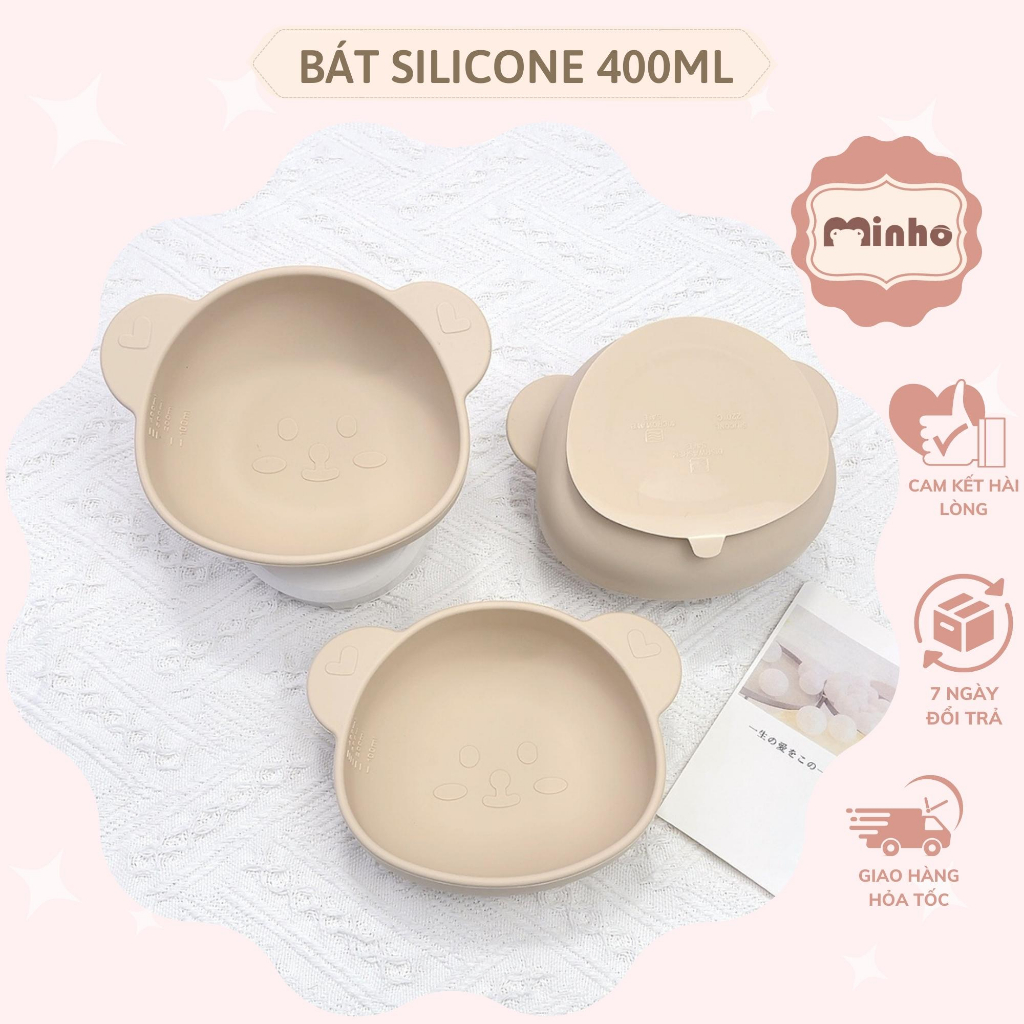 Bát gấu silicone dung tích 400ml hình gấu dễ thương có đế