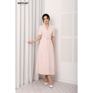 Đầm sơ mi tay cộc 1 hàng cúc kèm dây đai nữ white ant hàng thiết kế cao cấp 120833001