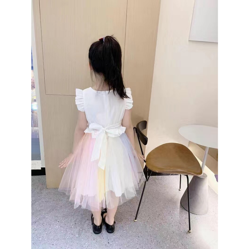 Váy đầm hoạ tiết và ren lưới cầu vồng cho bé gái. Mã hàng: NK0046