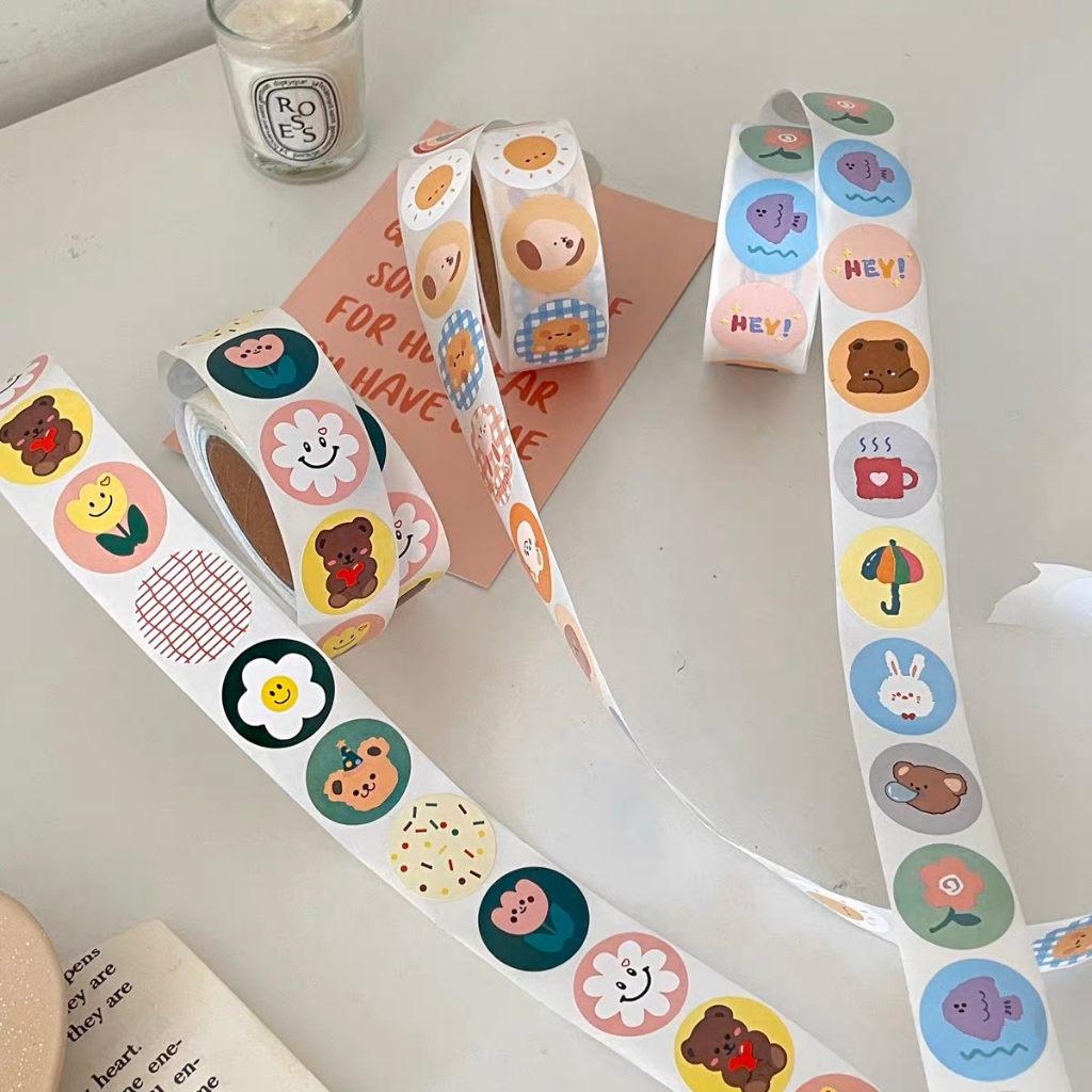 Cuộn 500 Sticker Tem Cảm Ơn Tròn Thank You Hình Dán Đơn Hàng Quà Tặng Khen Thưởng Học Sinh Vintage Đáng Yêu Cute