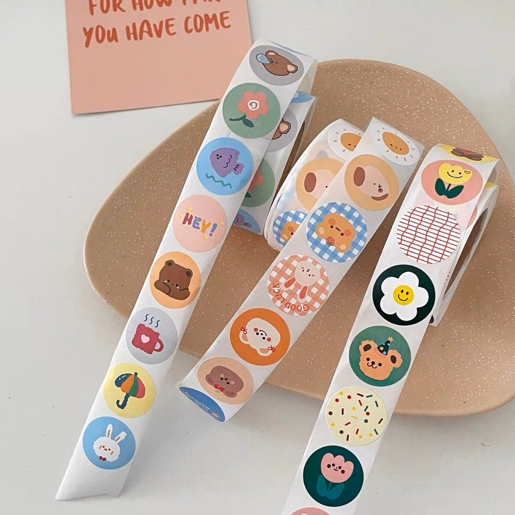 Cuộn 500 Sticker Tem Cảm Ơn Tròn Thank You Hình Dán Đơn Hàng Quà Tặng Khen Thưởng Học Sinh Vintage Đáng Yêu Cute