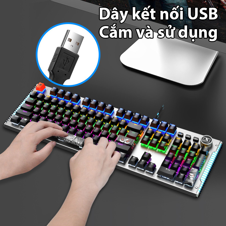 Bàn phím cơ Full Phím Latope bàn phím cơ máy tính laptop chơi game LED Rainbow 104 phím K968