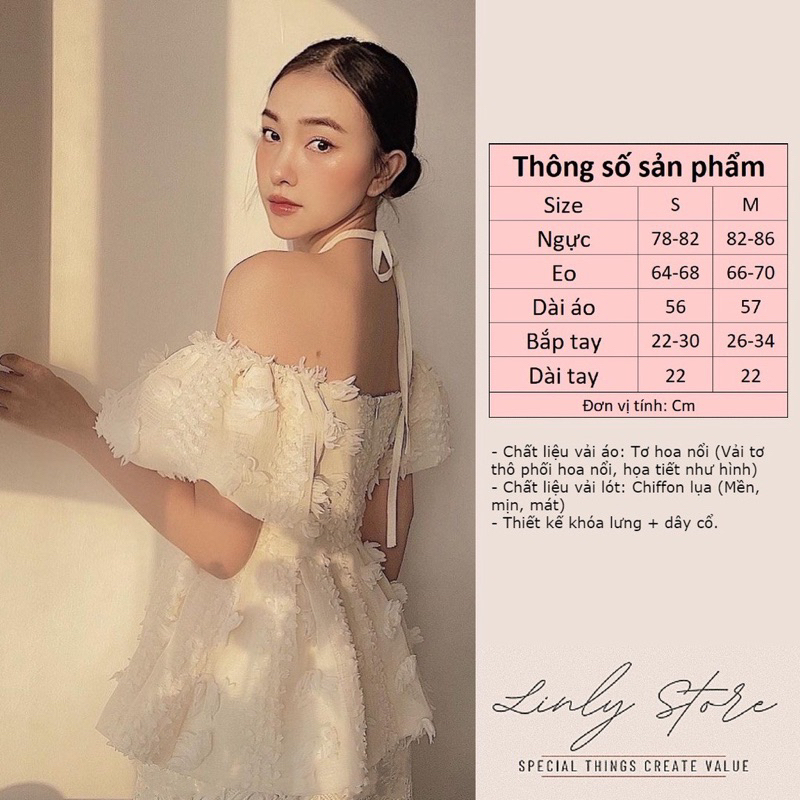 Áo trễ vai tay bồng cổ yếm nữ chất tơ hoa chuẩn hàng hotgirl