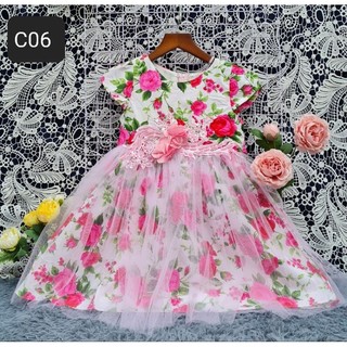 Đầm cotton hoa phối lưới