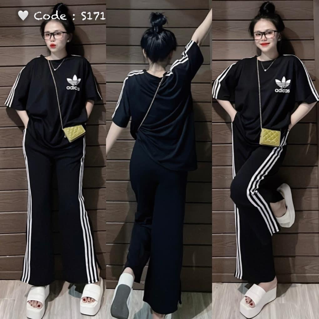 set bộ áo thun form rộng sọc tay 3 cánh ngực quần dài sọc line 2 bên