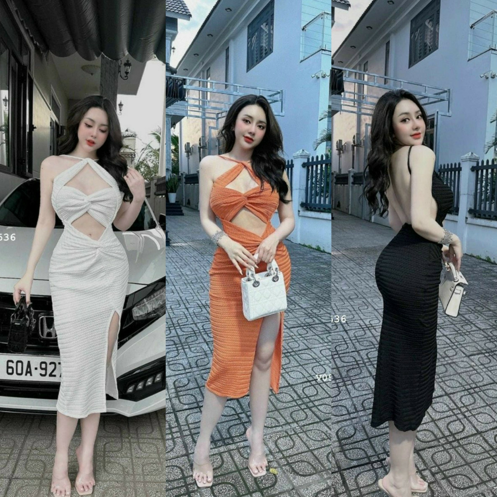 Đầm body thun gân dáng midi sẻ tà mix dây chéo eo ngực sang chảnh, sexy, quyến dũ phù hợp đi chơi, diện tiệc [546]