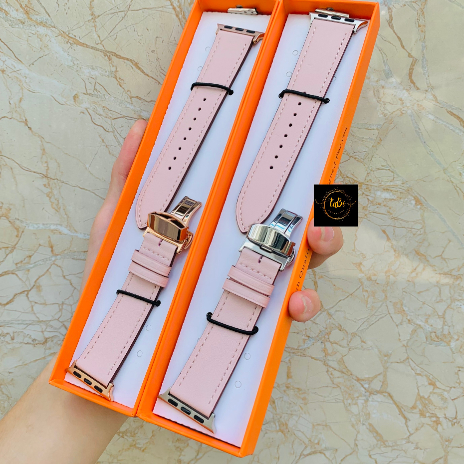 DÂY DA KHÓA BƯỚM CAO CẤP MÀU HỒNG NUDE ĐỒNG HỒ THÔNG MINH SERI 1 2 3 4 5 6 7 SE