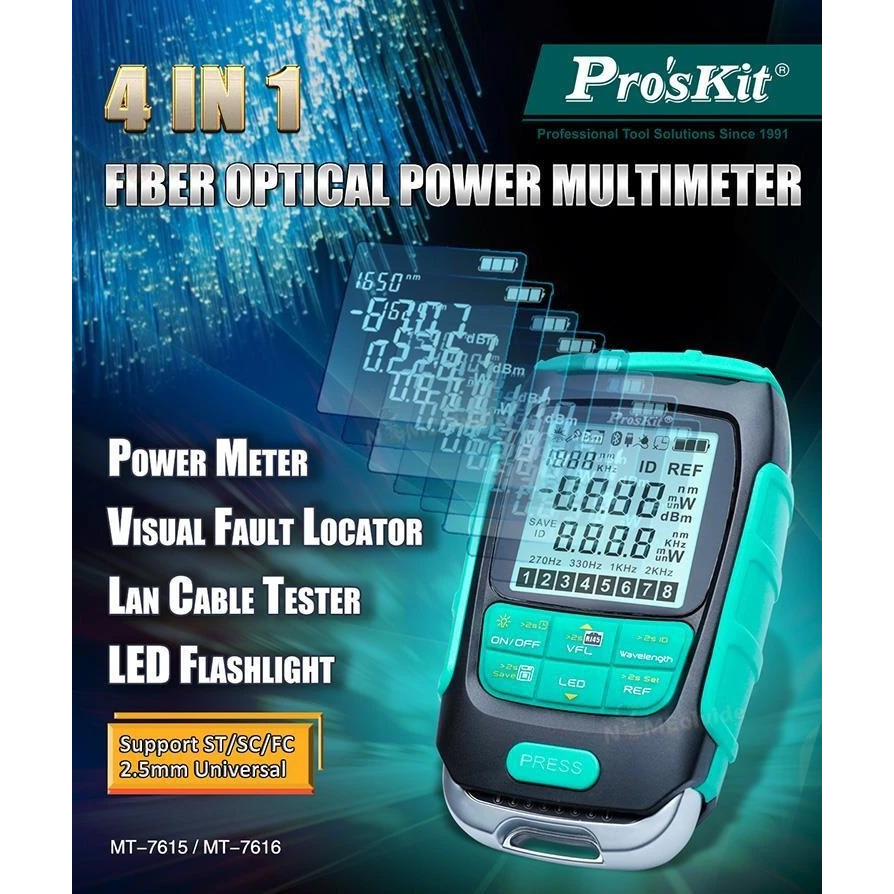 Máy đo công suất quang mini Pro'sKit - 4in1 kèm soi 15km
