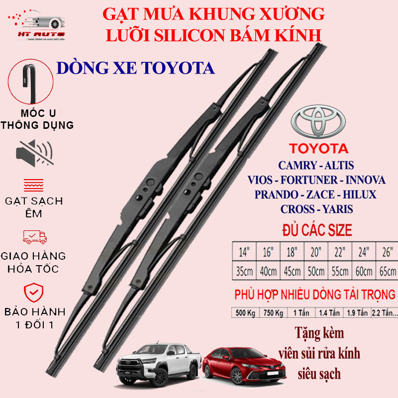 Gạt mưa ô tô Toyota Camry , Altis , Vios , Fortuner , Innova , Prando , Zace , gạt mưa oto xe hơi khung sắt lưỡi silicon