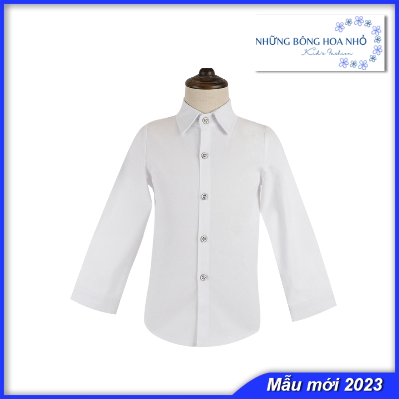 Áo Sơ mi trắng dài tay cho bé trai - Áo sơ mi trắng dài tay mặc với Vest cho bé trai SM01 - Những Bông Hoa Nhỏ
