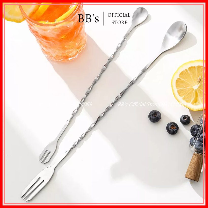 Muỗng Thìa Khuấy bar spoon 2 đầu inox xoắn (muỗng bar)