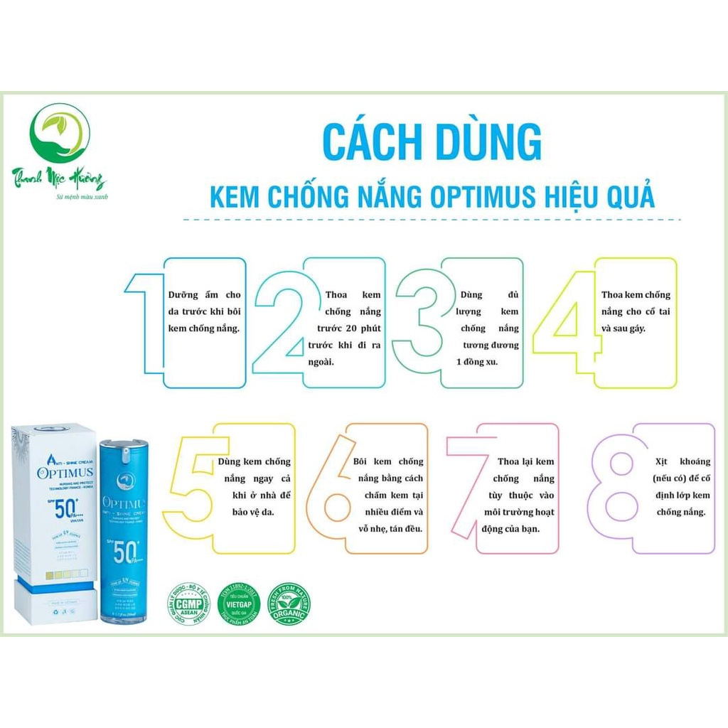Kem Chống Nắng Optimus THANH MỘC HƯƠNG Chống Trôi Nâng Tone Kiềm Dầu SPF50+ PA++++ 50ml