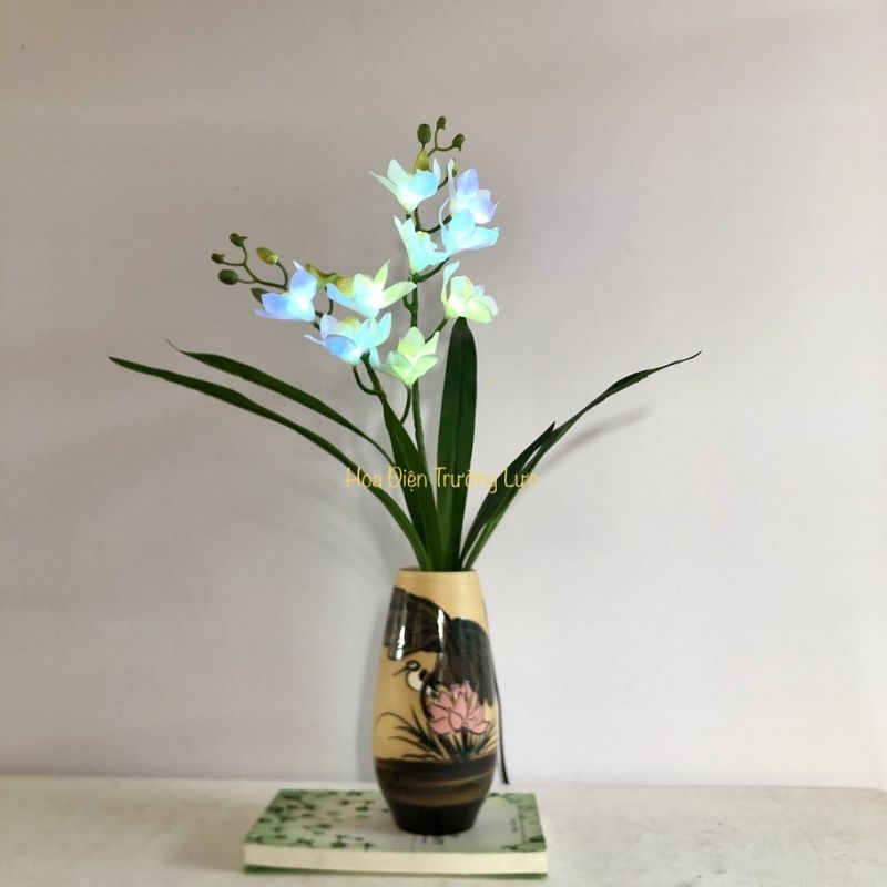 Hoa địa lan 2 nhánh,cao 60 cm gắn điện . Decor trang trí nhà, phòng khách