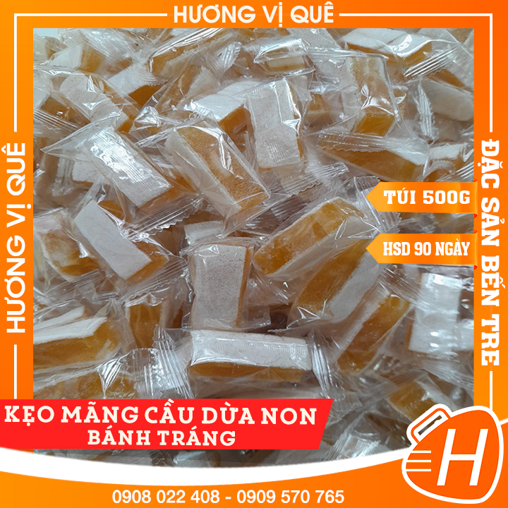 Kẹo Mãng Cầu Dừa Non Bánh Tráng - Túi Zip 500g - Đặc Sản Bến Tre