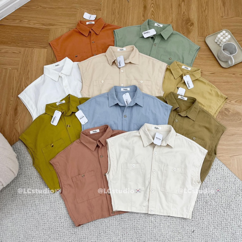 ÁO SƠ MI CROPTOP TAY HẾN - FOM SIÊU XINH
