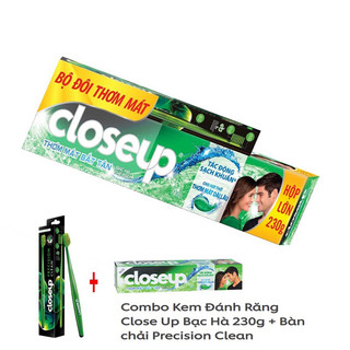Thanh lý Combo Kem đánh răng closeup bạc hà 230g date 02/2023 tặng bàn chải Precision Clean