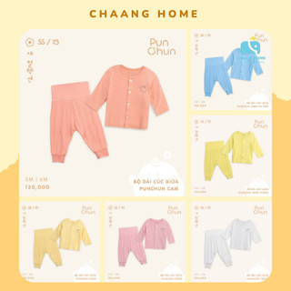 Punchun bộ dài cúc giữa cotton mềm mát cho bé sơ sinh