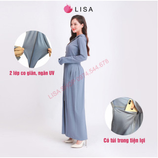 Áo chống nắng nữ toàn thân 2 lớp dáng dài , váy chống nắng áo choàng liền thân vải thông hơi làm mát cao cấp