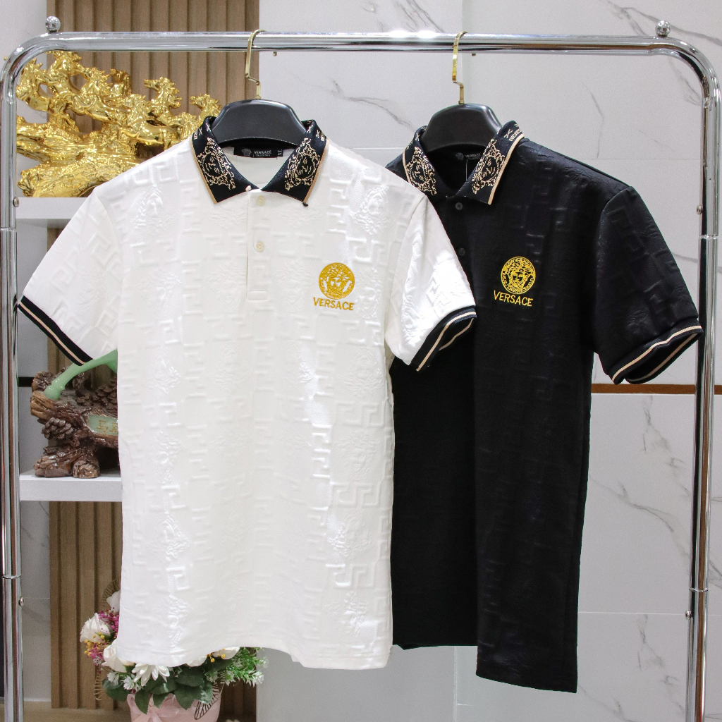 Áo thun POLO nam dập vân chữ nổi có cổ tay ngắn thêu LOGO sang đẹp giá rẻ
