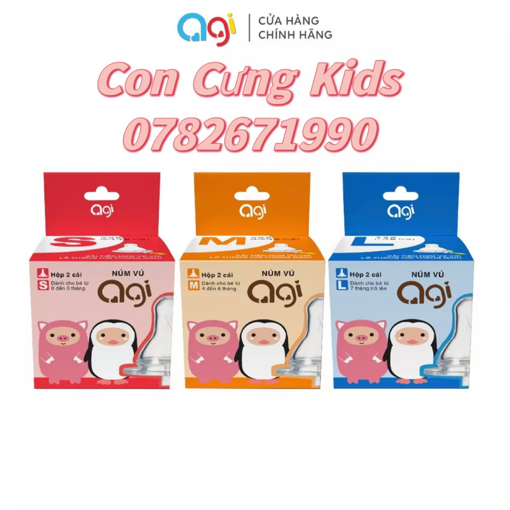 Núm ty cổ hẹp Agi S/M/L (2 cái/hộp)