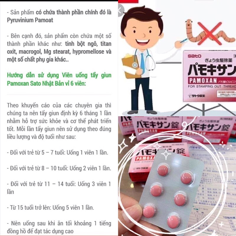 Hộp 6 viên TAY GIUN SÁN XÔ LÃI PAMOXAN Sato Nhật Bản