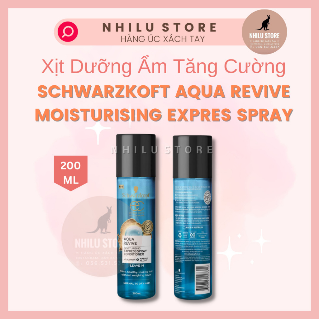 Xịt Cấp Ẩm Tăng Cường dành cho tóc Schwarzkopf Extra Care Aqua Revive Express Spray