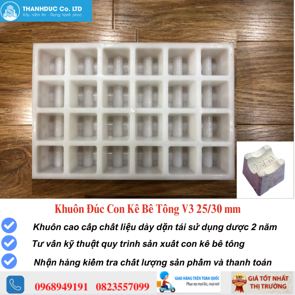 Khuôn đúc con kê bê tông H9 ⭐ ⭐ chất liệu nhựa Kỹ Thuật cao cấp  - Khuôn viên kê H9 Kích Thước