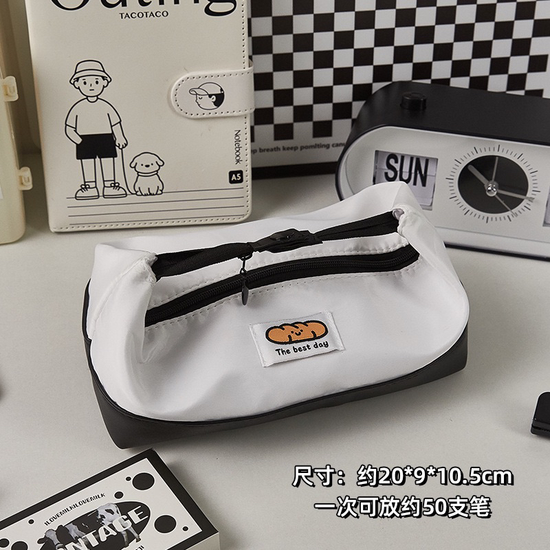 Túi Đựng Bút Siêu To Vải Canvas Đen Trắng phong cách Hàn Quốc Tiện Dụng