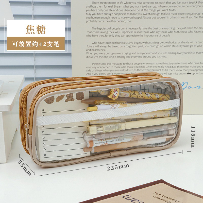 Túi Đựng Bút Trong Suốt họa tiết caro phong cách Hàn Quốc Tiện Dụng