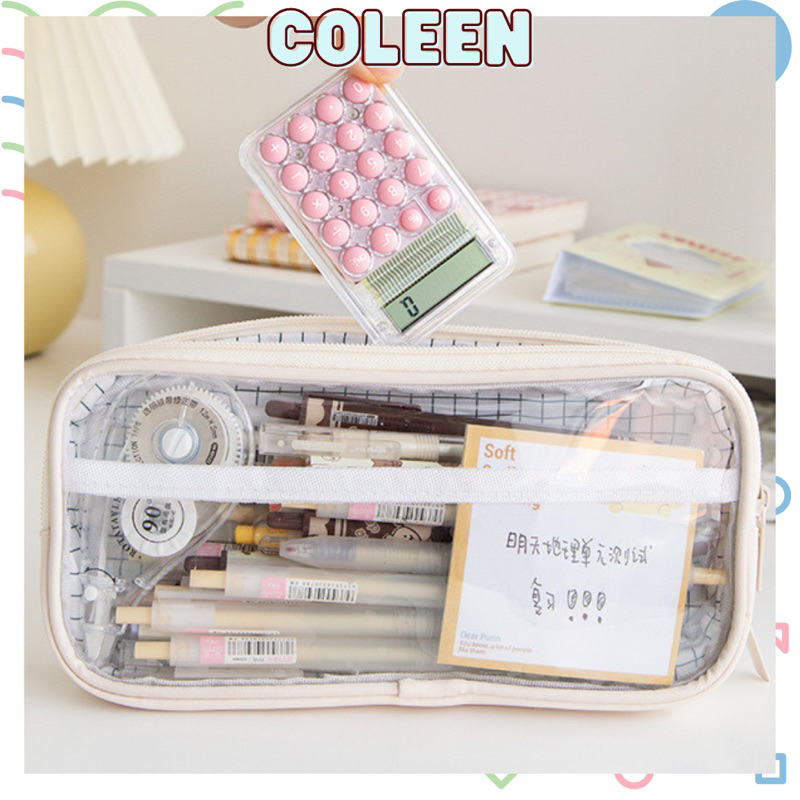 Túi Đựng Bút Trong Suốt họa tiết caro phong cách Hàn Quốc Tiện Dụng