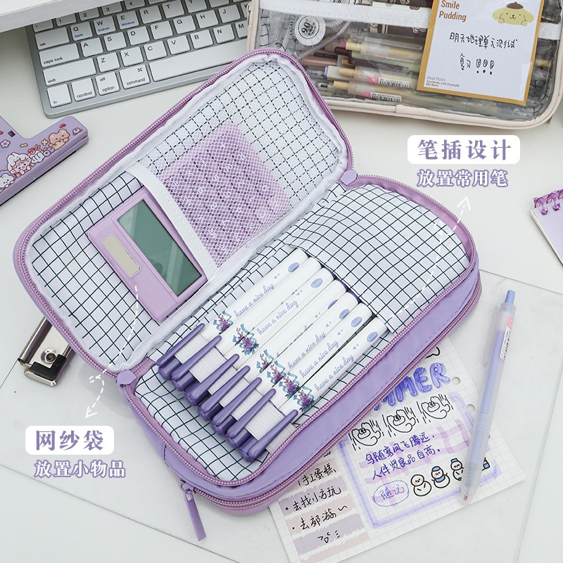 Túi Đựng Bút Trong Suốt họa tiết caro phong cách Hàn Quốc Tiện Dụng